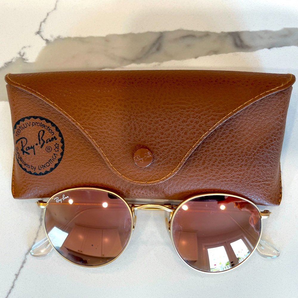 Ray-Ban Round Flash Lenses with Gold Frames
